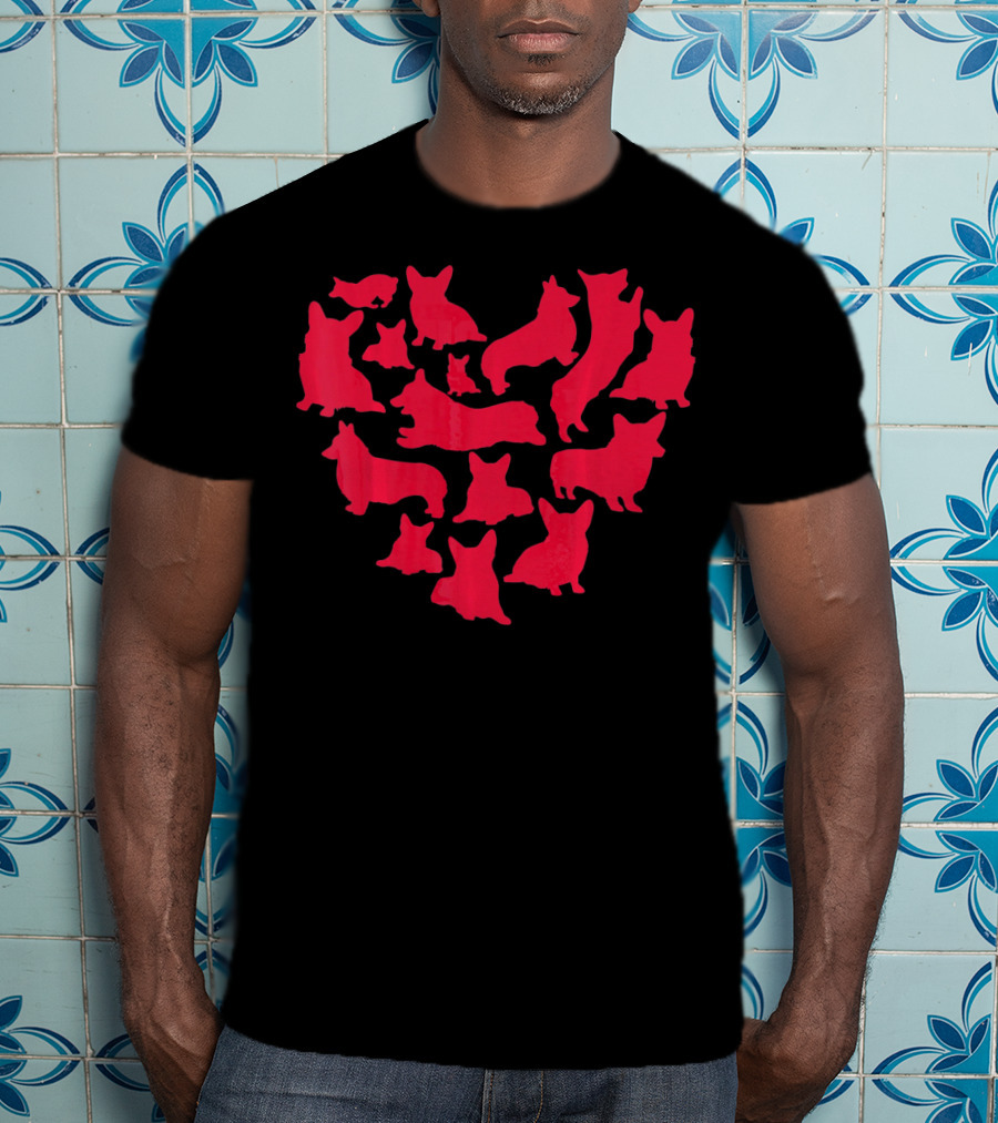 Corgi Heart Shaped Pattern For Valentine's Day Dog Love T-Shirt