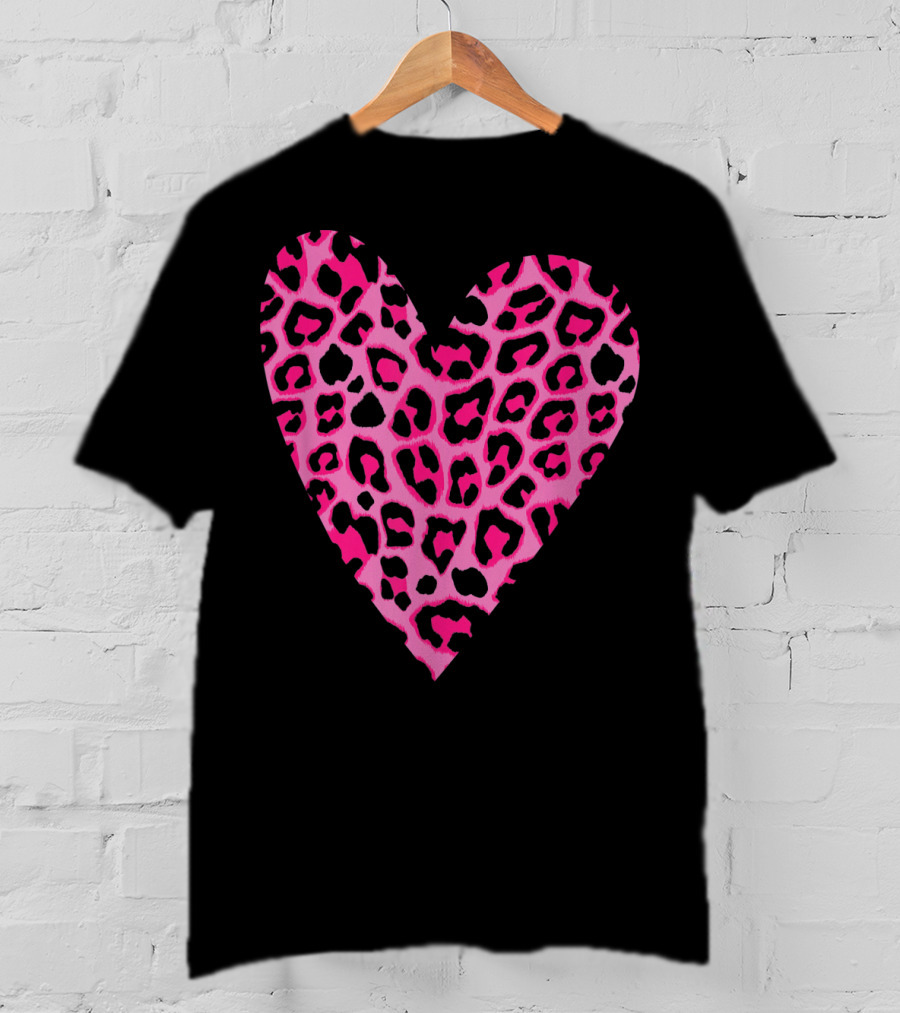 Cute Heart Valentines Pink Leopard T-Shirt