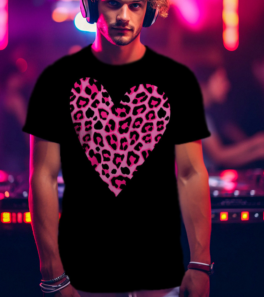 Cute Heart Valentines Pink Leopard T-Shirt