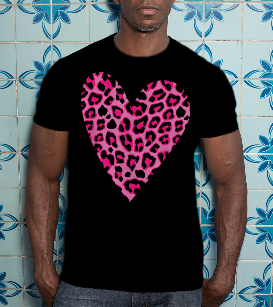 Cute Heart Valentines Pink Leopard T-Shirt