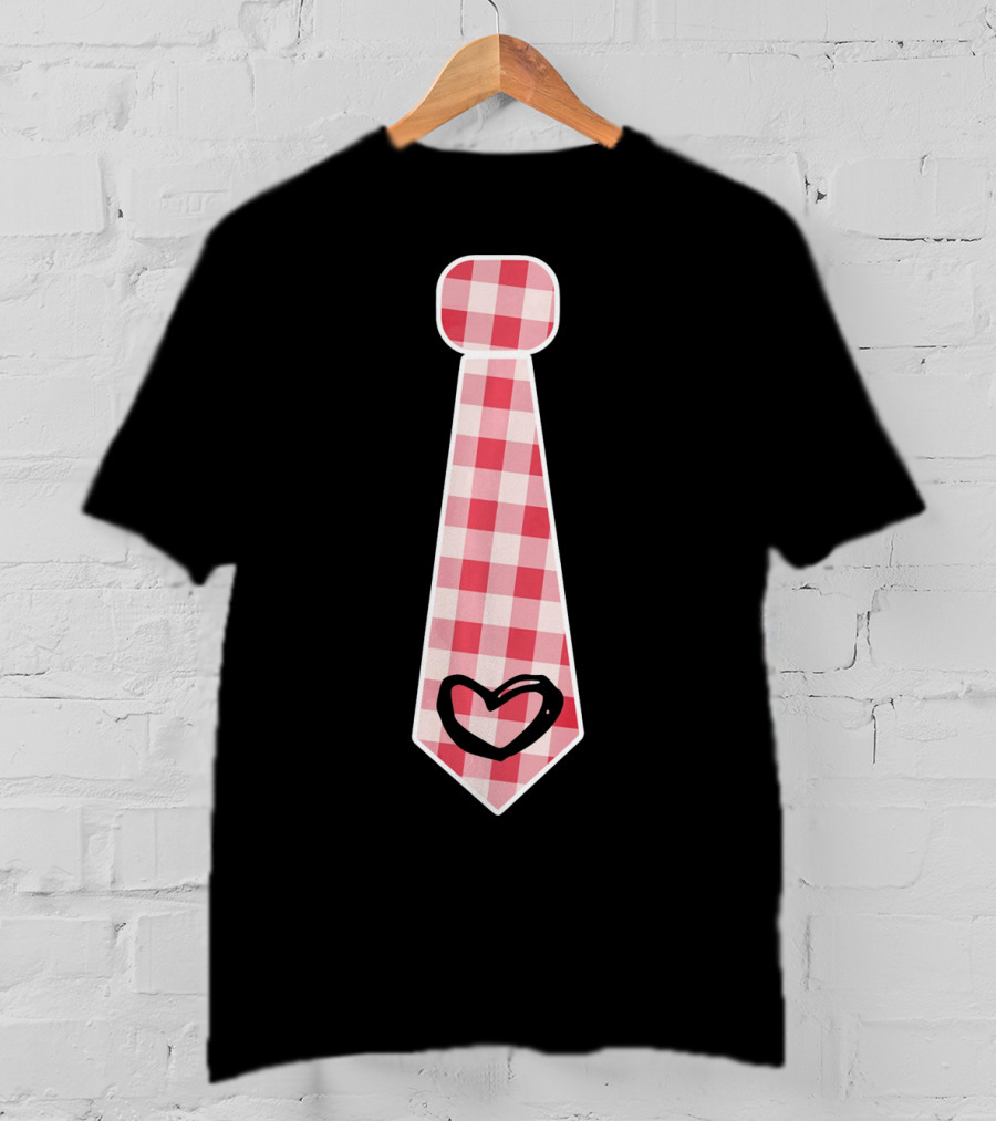 Cute Red Plaid Necktie Heart Valentine's Cool Fashion T-Shirt