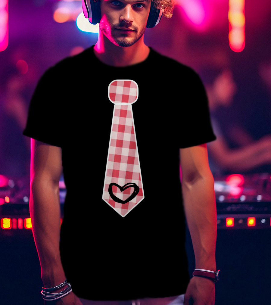 Cute Red Plaid Necktie Heart Valentine's Cool Fashion T-Shirt
