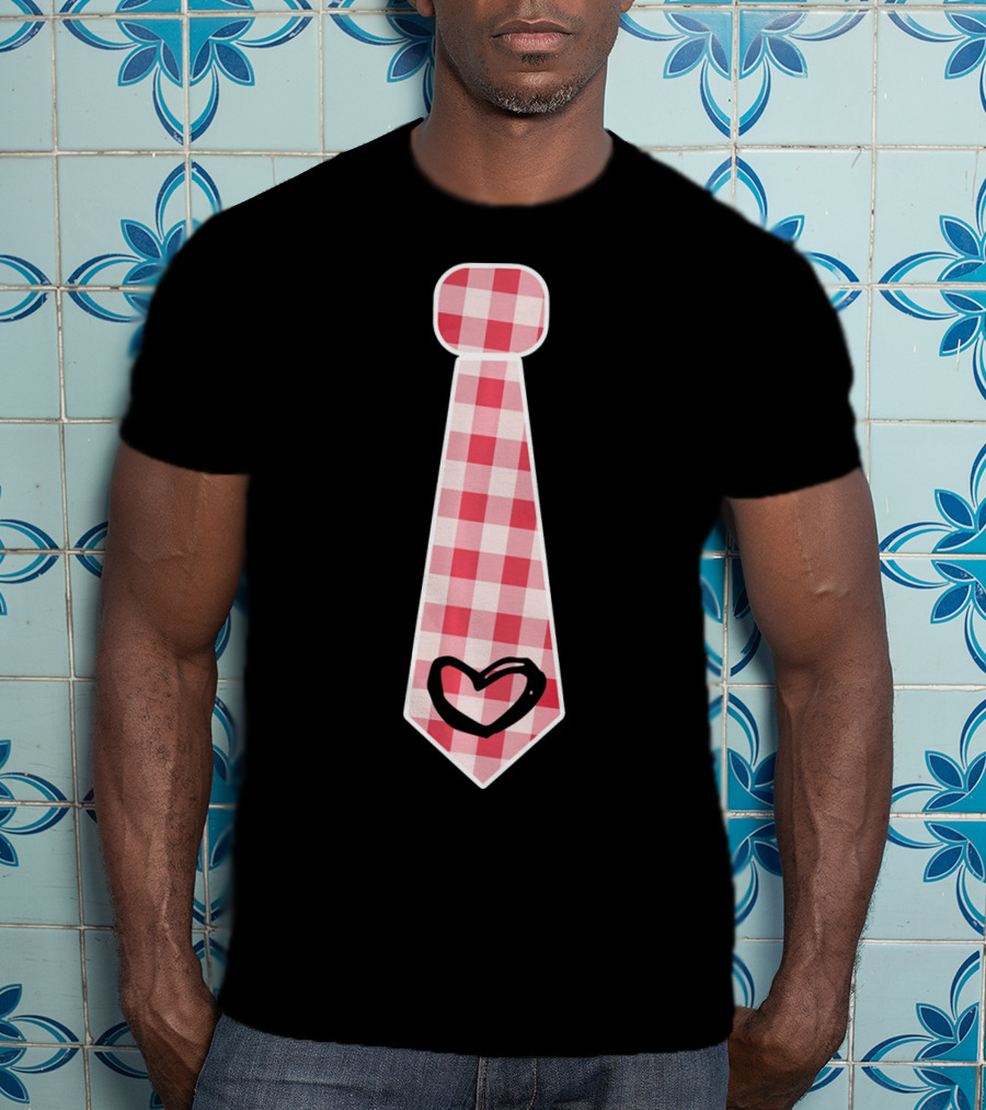 Cute Red Plaid Necktie Heart Valentine's Cool Fashion T-Shirt