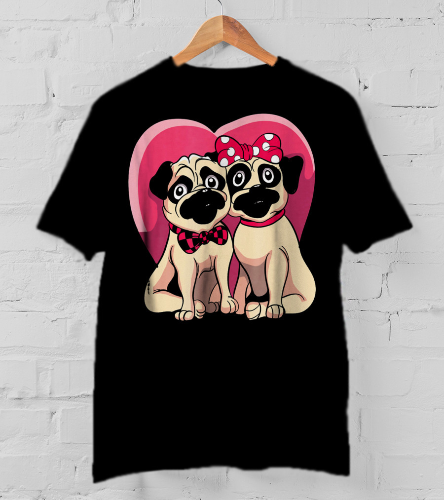 Cute Pug Valentine Puppy Love Co Heart Bow Tie Bow T-Shirt