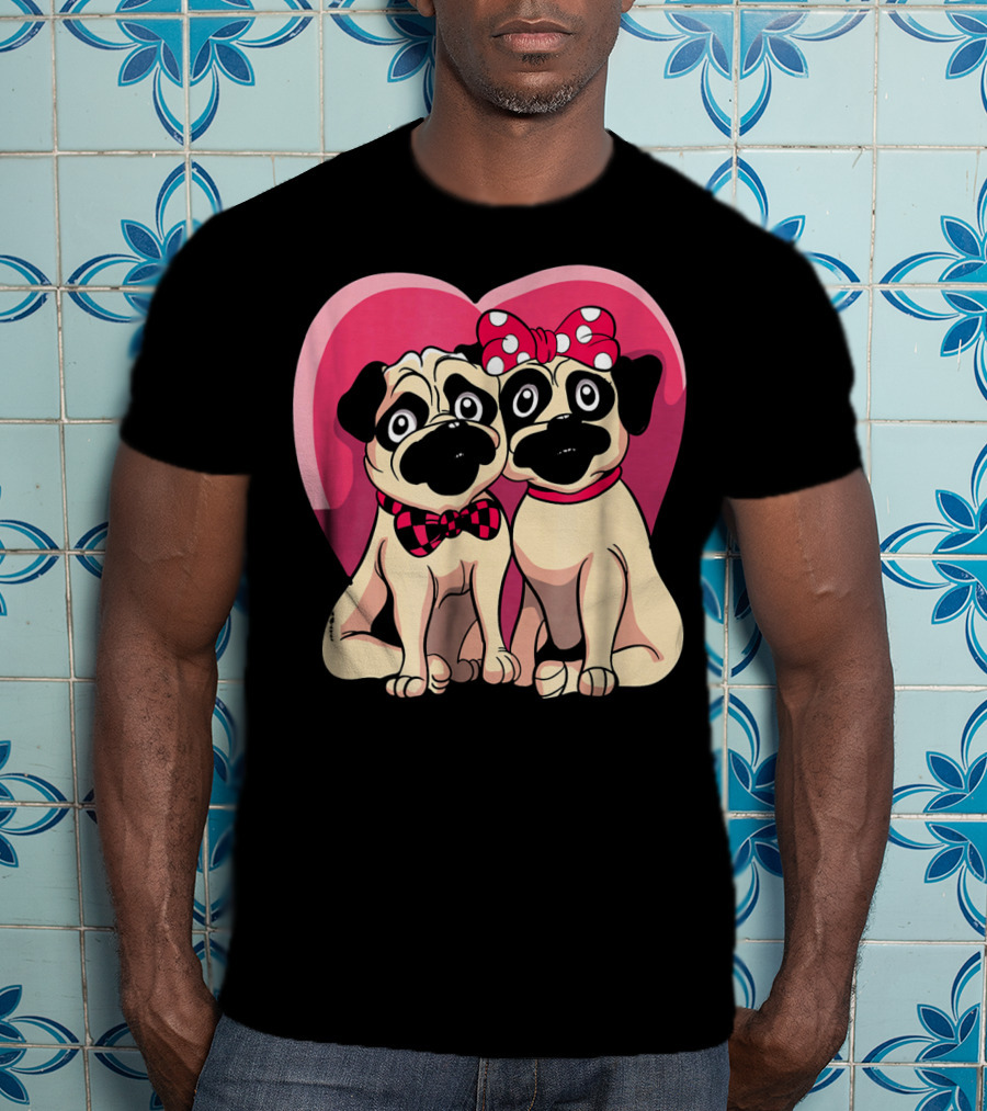 Cute Pug Valentine Puppy Love Co Heart Bow Tie Bow T-Shirt