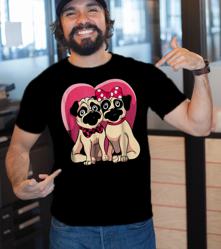 Cute Pug Valentine Puppy Love Co Heart Bow Tie Bow T-Shirt