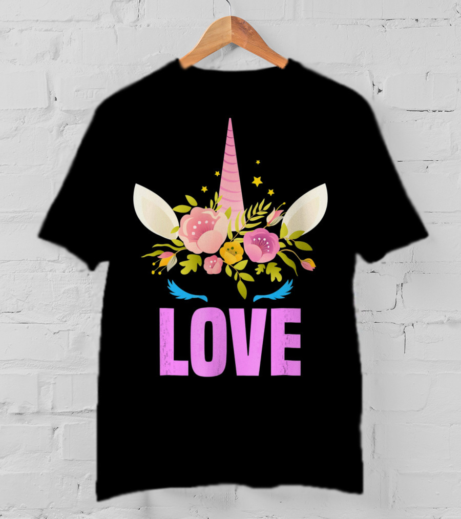 Love Cute Unicorn Face Valentine Day T-Shirt