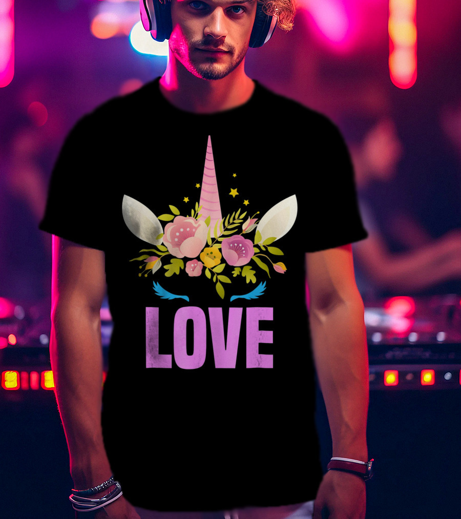 Love Cute Unicorn Face Valentine Day T-Shirt