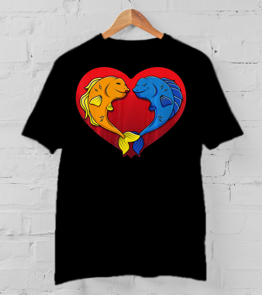Cute Valentines Day Fish In Heart Fishing T-Shirt