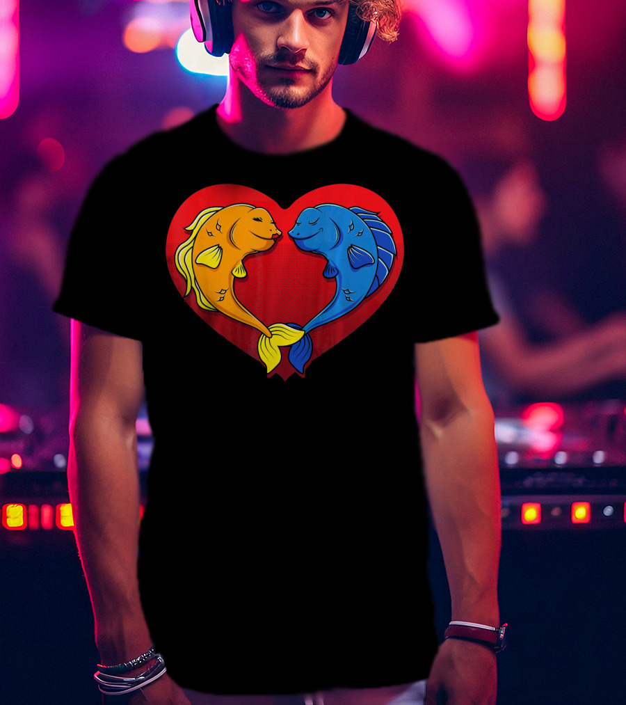 Cute Valentines Day Fish In Heart Fishing T-Shirt