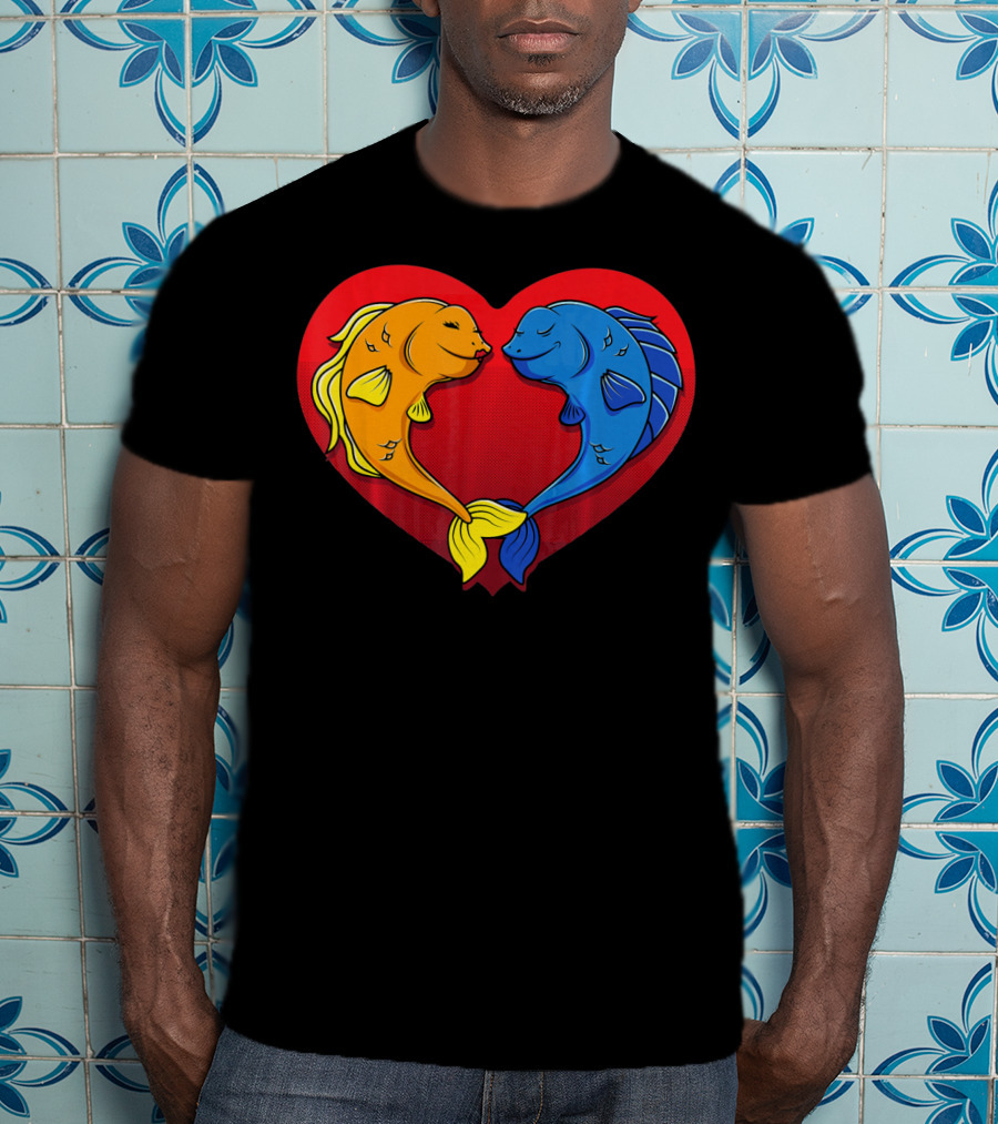 Cute Valentines Day Fish In Heart Fishing T-Shirt