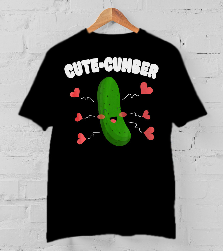 Cutecumber Funny Valentines Day Cucumber Hearts And Smiles T-Shirt