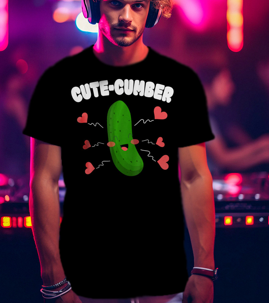 Cutecumber Funny Valentines Day Cucumber Hearts And Smiles T-Shirt
