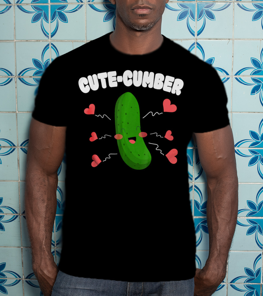 Cutecumber Funny Valentines Day Cucumber Hearts And Smiles T-Shirt
