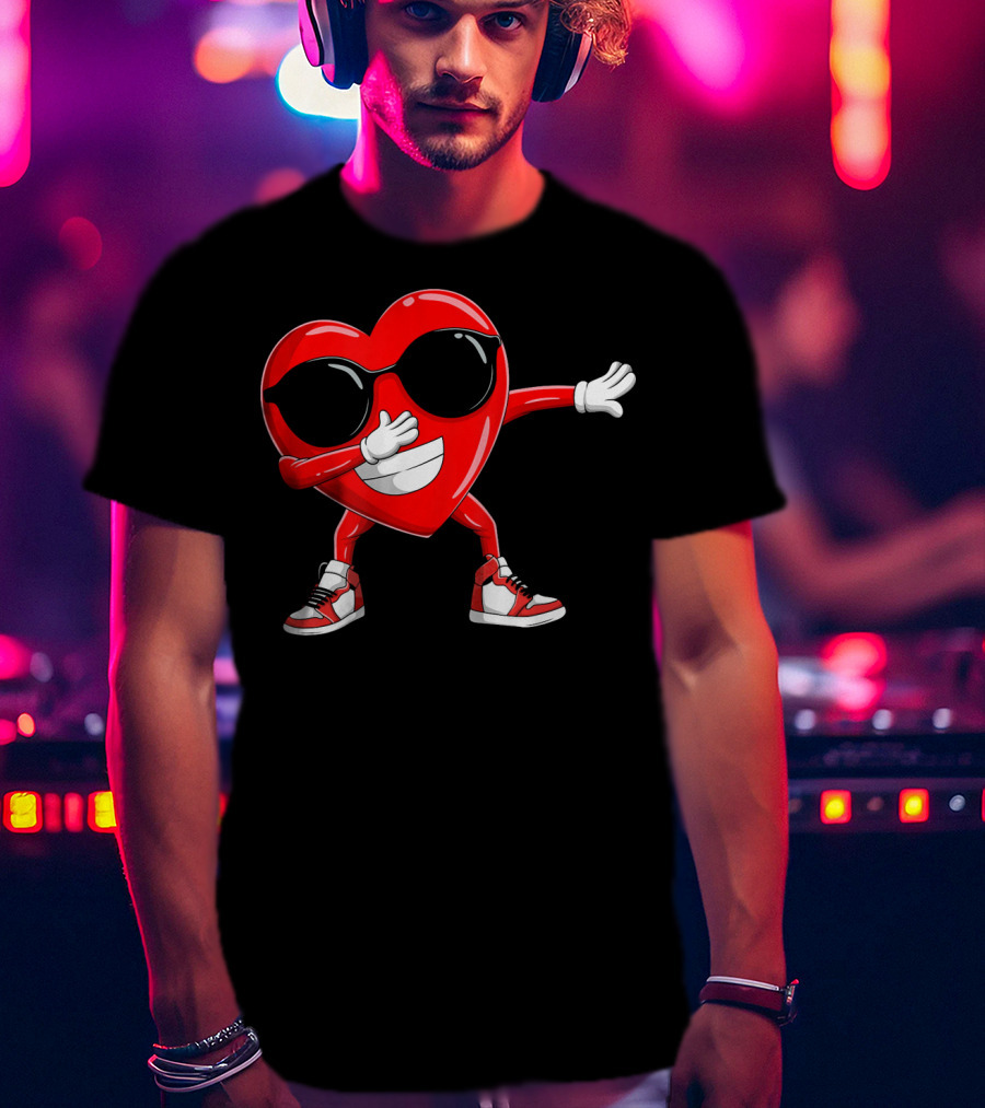 Dabbing Heart With Sunglasses Valentine's Day Cute T-Shirt