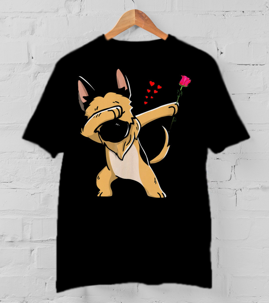 Dabbing German Shepherd With Rose And Hearts Valentines T-Shirt