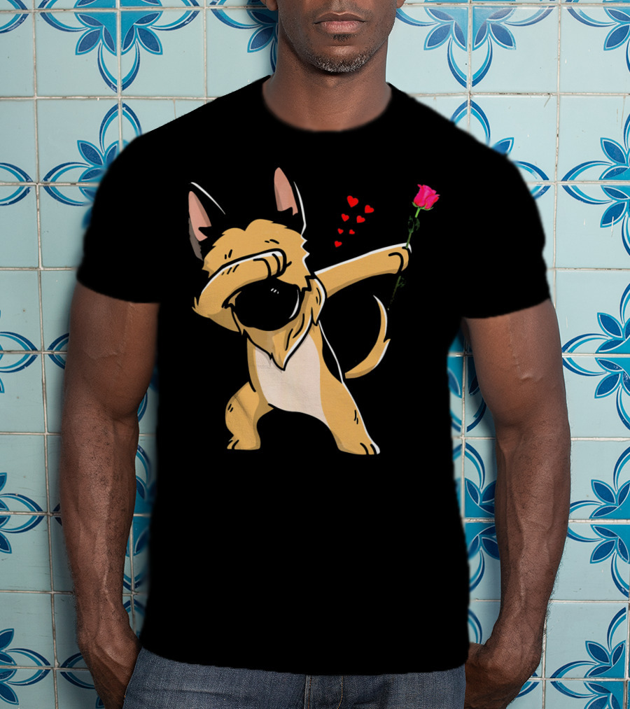 Dabbing German Shepherd With Rose And Hearts Valentines T-Shirt
