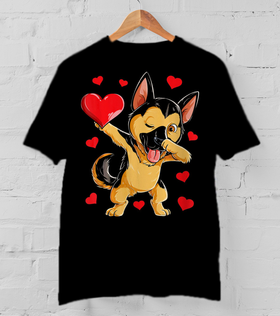 Valentines Day Dabbing German Shepherd With Hearts T-Shirt