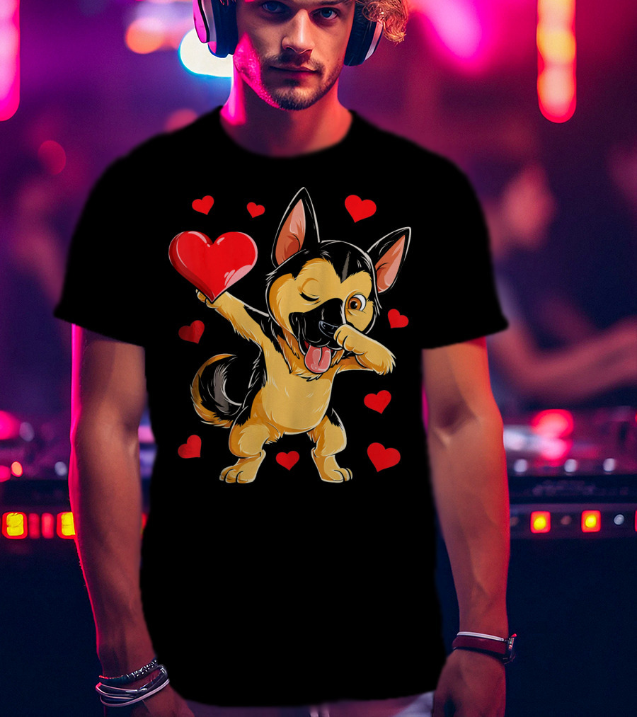 Valentines Day Dabbing German Shepherd With Hearts T-Shirt