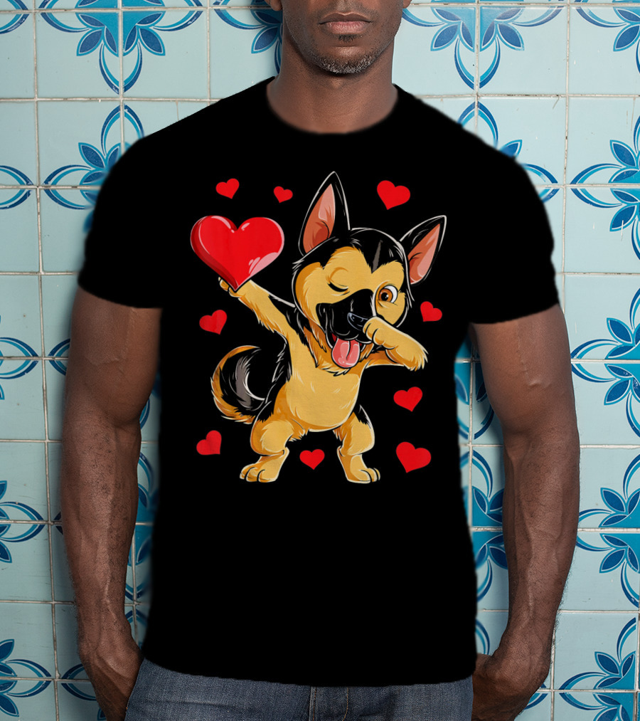 Valentines Day Dabbing German Shepherd With Hearts T-Shirt