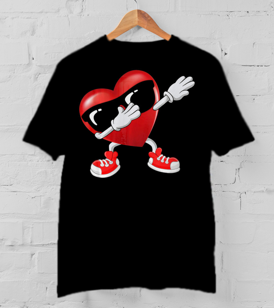 Dabbing Heart Sunglasses Valentines Day Boy T-Shirt