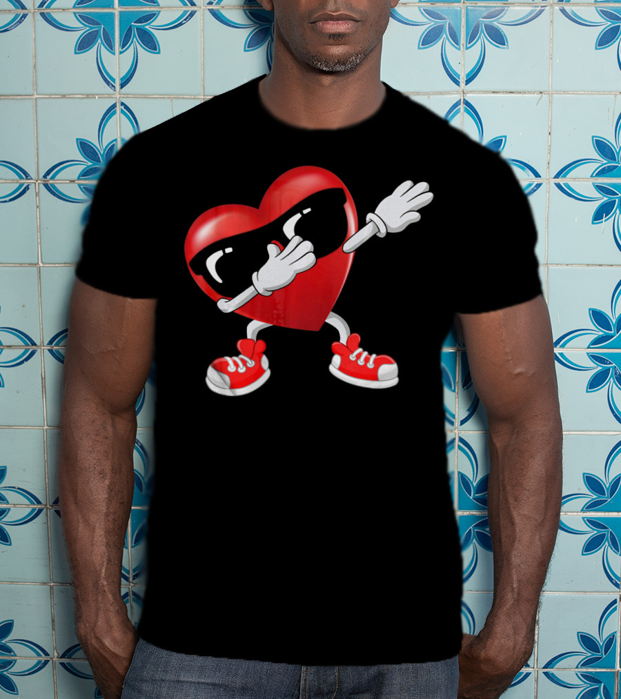 Dabbing Heart Sunglasses Valentines Day Boy T-Shirt