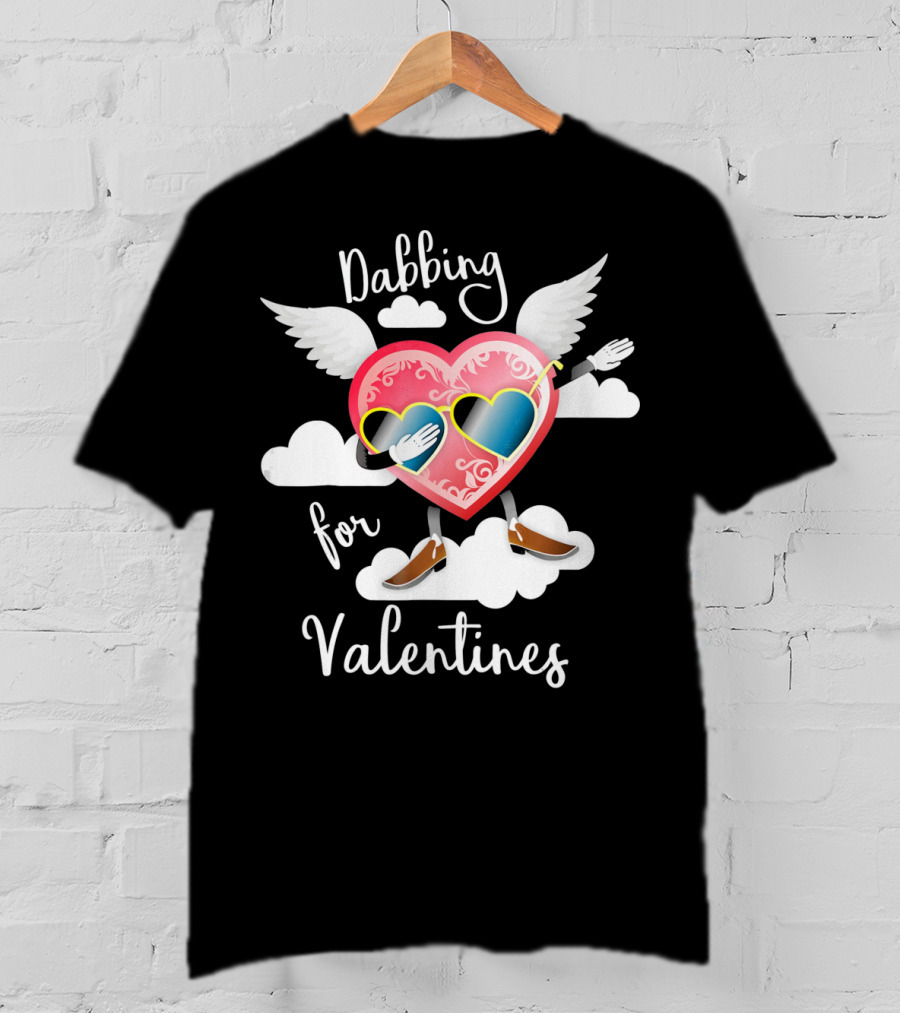 Dabbing Heart With Wings And Clouds For Valentines Kids Day T-Shirt