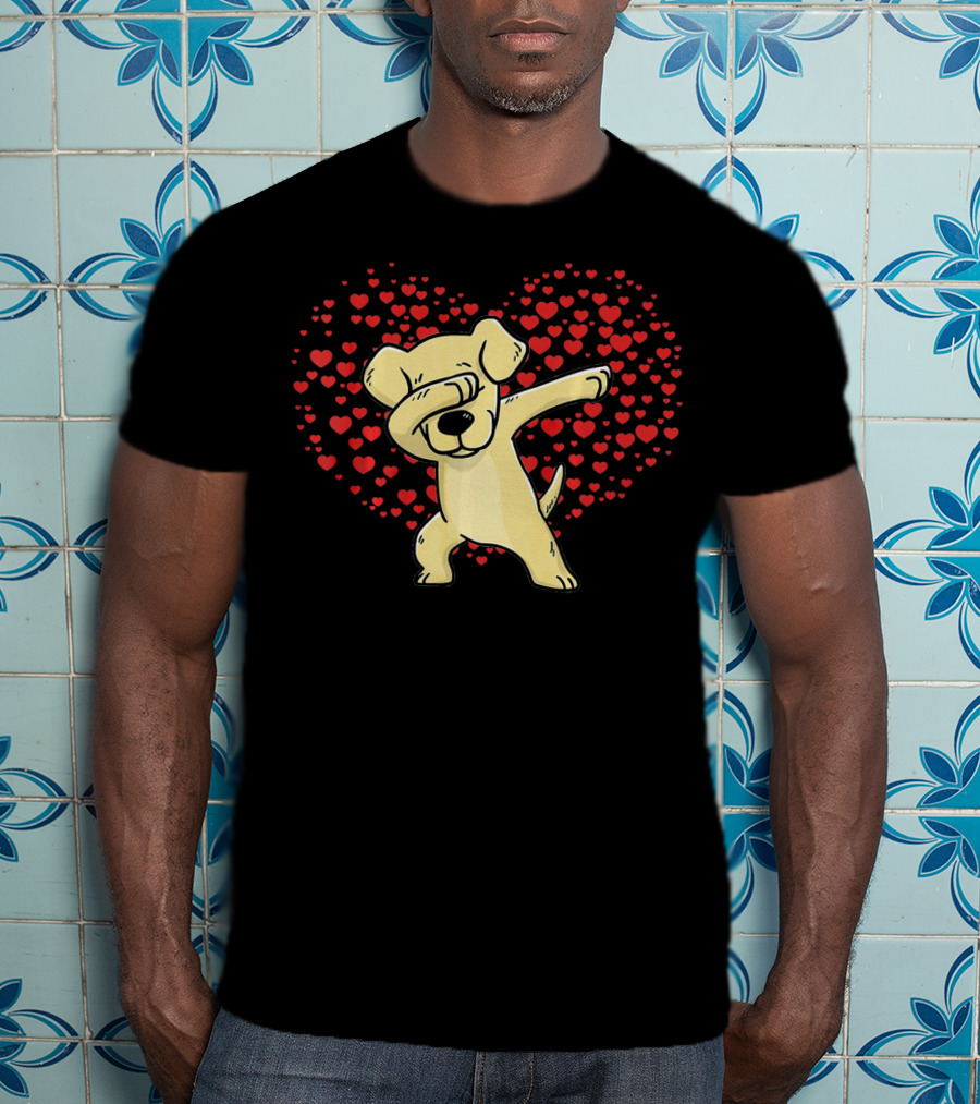 Dabbing Labrador Retriever Dog With Heart Of Valentine T-Shirt