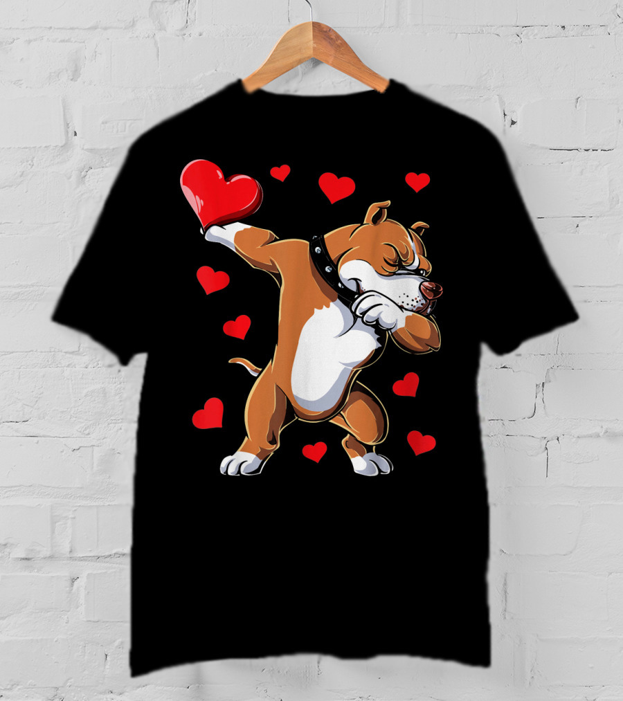 Valentines Day Dabbing Pit Bull With Hearts T-Shirt