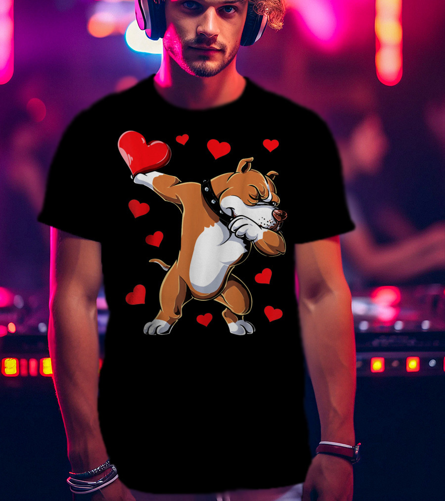 Valentines Day Dabbing Pit Bull With Hearts T-Shirt