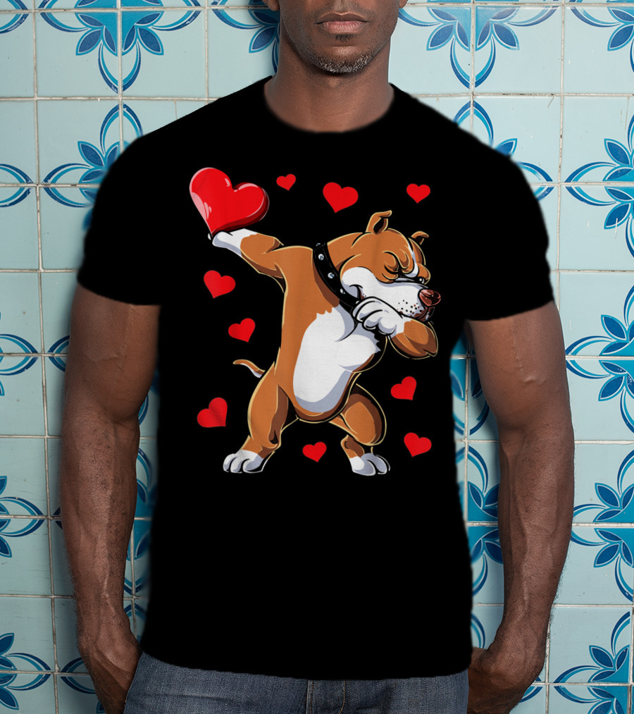 Valentines Day Dabbing Pit Bull With Hearts T-Shirt