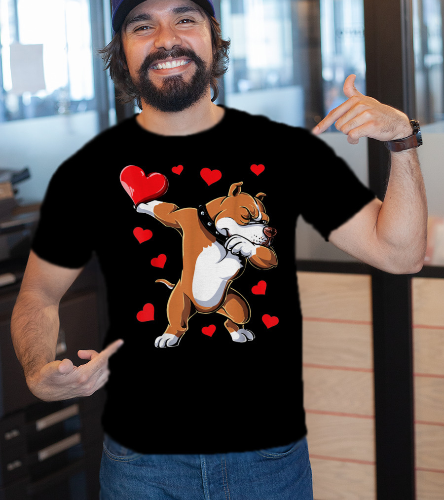 Valentines Day Dabbing Pit Bull With Hearts T-Shirt