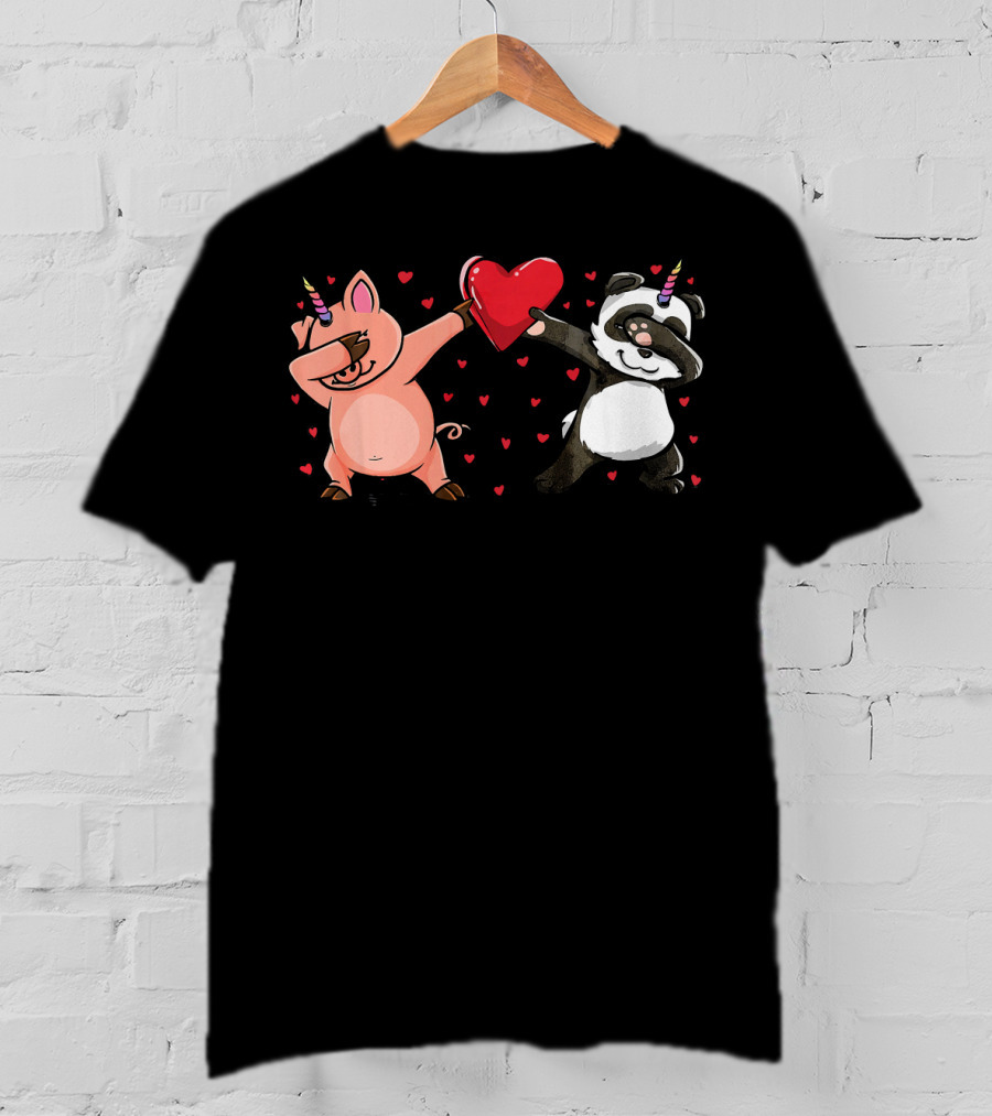 Dabbing Piggycorn Pandicorn Holding Heart Valentine T-Shirt