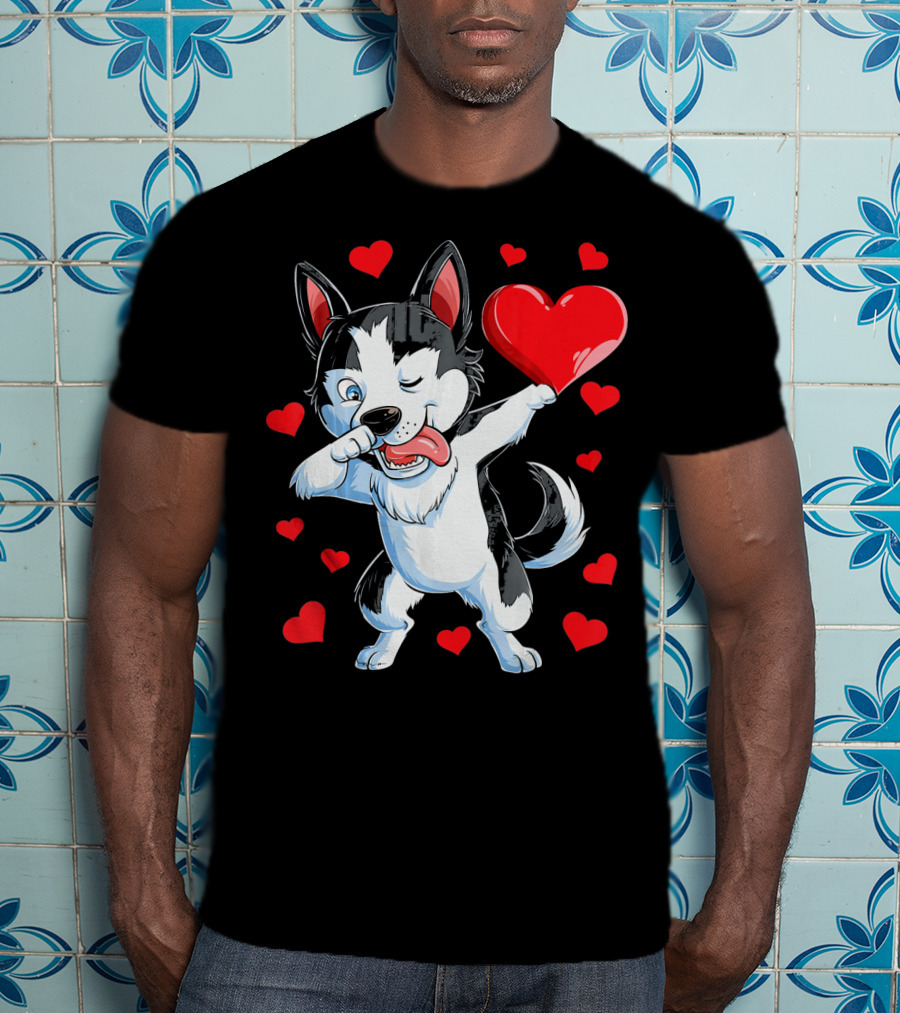Siberian Husky Dabbing Valentine Heart Fun T-Shirt