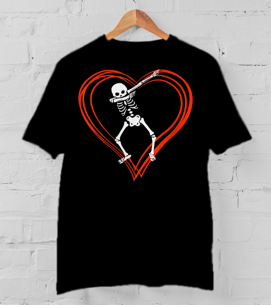 Dabbing Skeleton Dab Skull Heart Valentine Day T-Shirt
