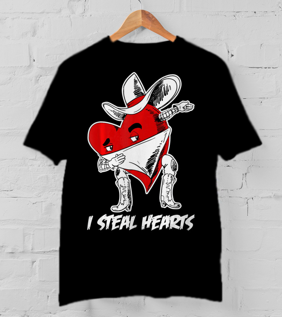 Dabbing Cowboy Heart I Steal Hearts Valentine's Vintage T-Shirt