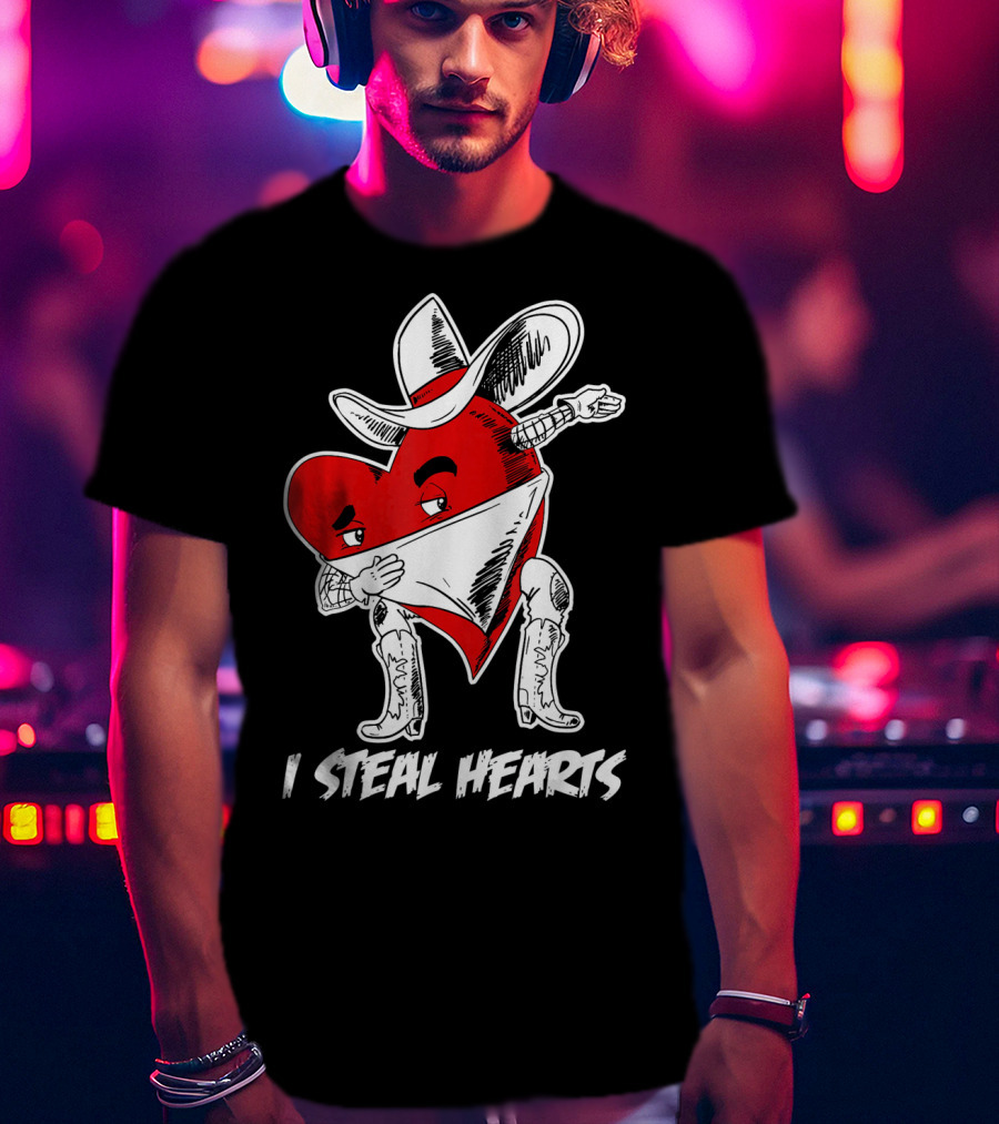 Dabbing Cowboy Heart I Steal Hearts Valentine's Vintage T-Shirt