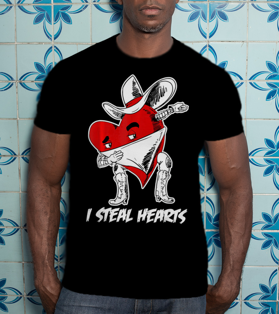 Dabbing Cowboy Heart I Steal Hearts Valentine's Vintage T-Shirt