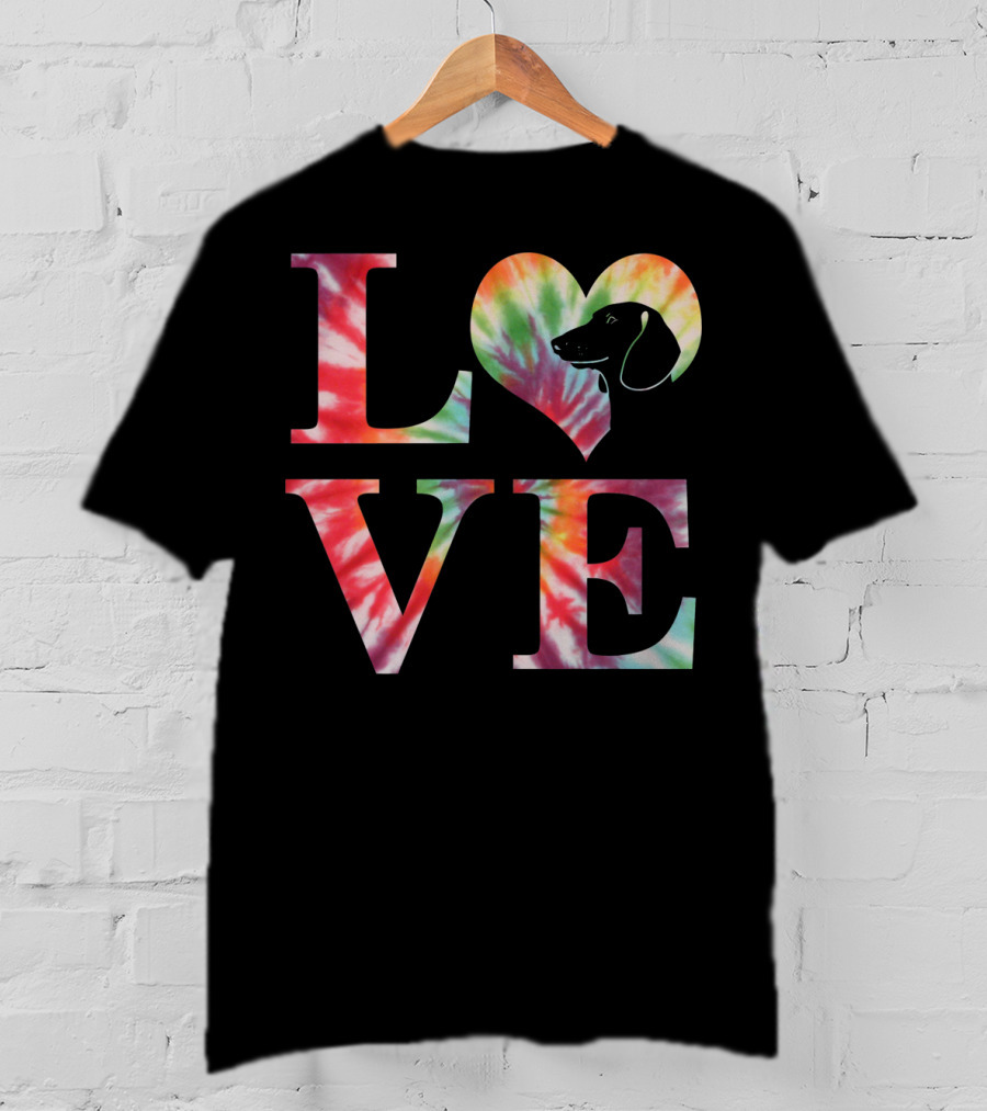 Dachshund Dog Love Tie Dye Valentines T-Shirt