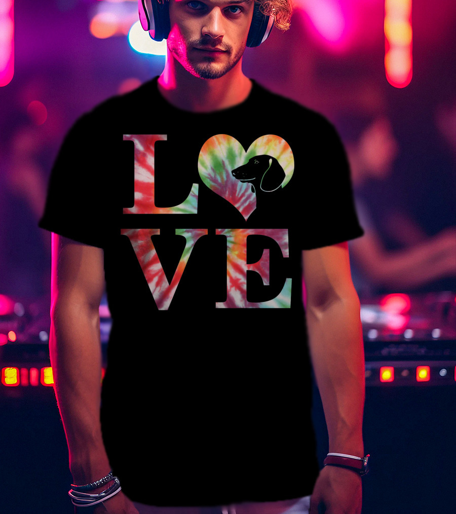Dachshund Dog Love Tie Dye Valentines T-Shirt