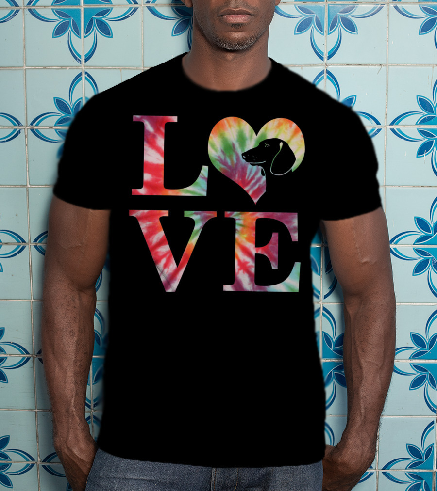 Dachshund Dog Love Tie Dye Valentines T-Shirt