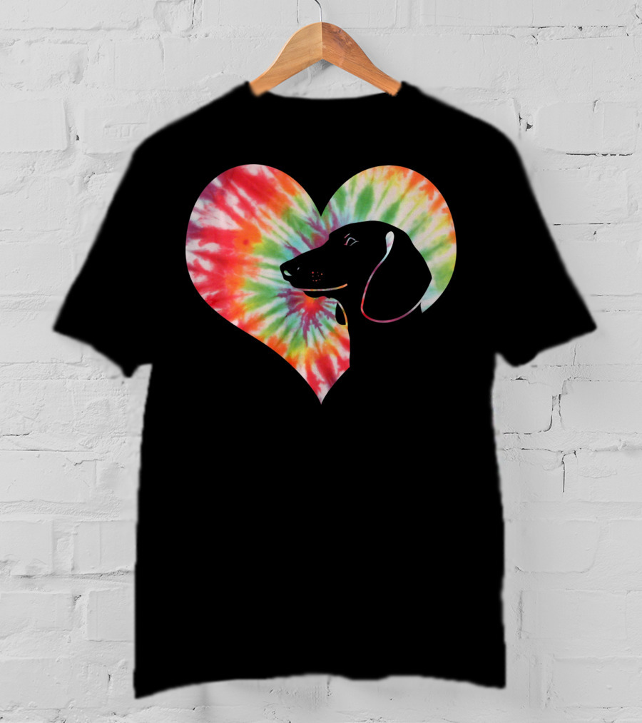 Dachshund Dog Heart Tie Dye Valentines T-Shirt