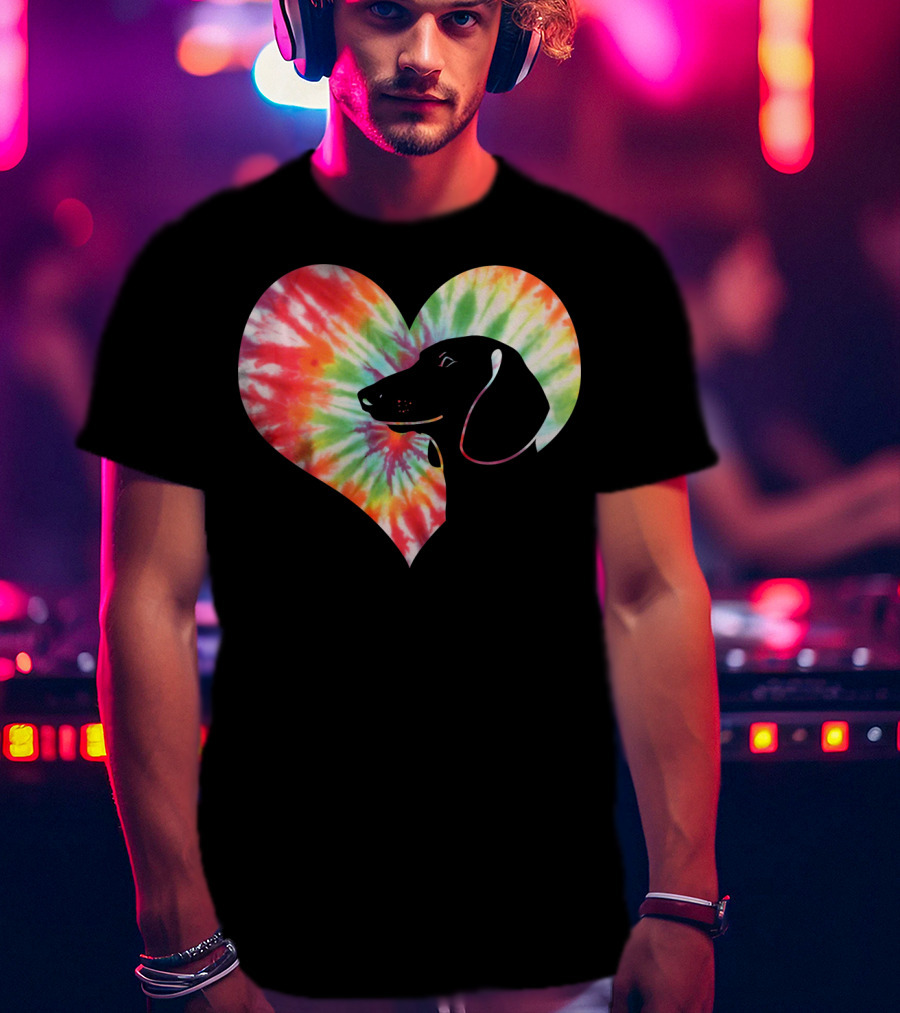 Dachshund Dog Heart Tie Dye Valentines T-Shirt