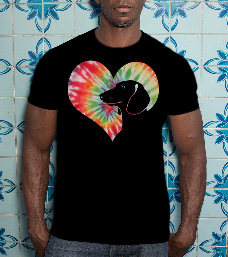 Dachshund Dog Heart Tie Dye Valentines T-Shirt