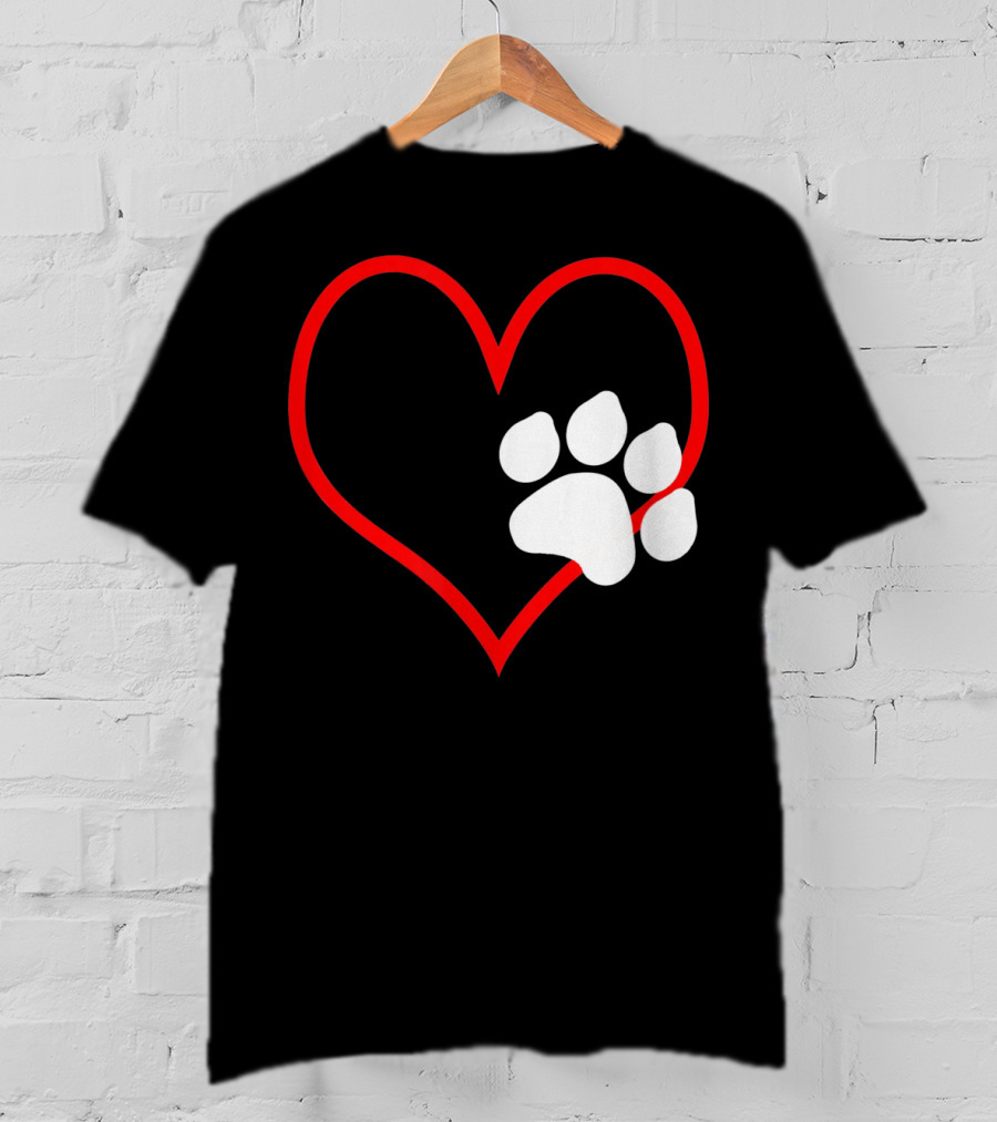 Dog And Cat Owner Valentine's Day Heart With Paw Prints T-Shirt