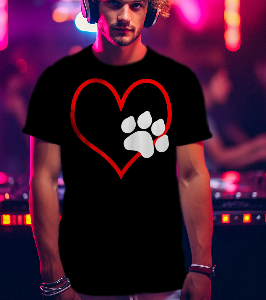 Dog And Cat Owner Valentine's Day Heart With Paw Prints T-Shirt