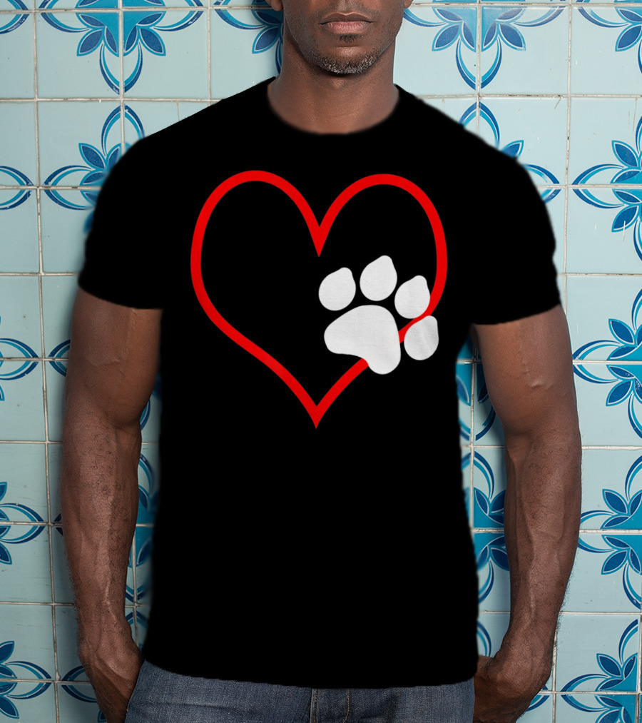 Dog And Cat Owner Valentine's Day Heart With Paw Prints T-Shirt