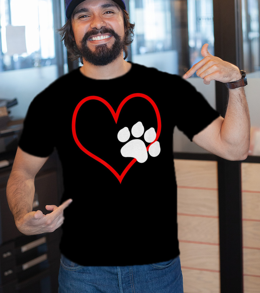 Dog And Cat Owner Valentine's Day Heart With Paw Prints T-Shirt