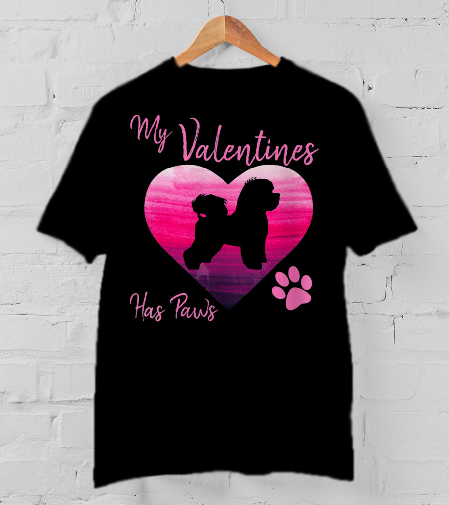 My Valentines Has Paws Bichon Frise Heart And Pawprint T-Shirt