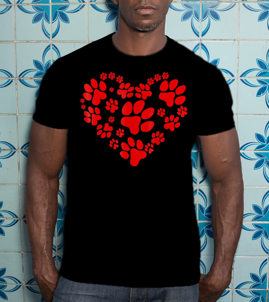 Dog Paw Heart Valentine Love Paws T-Shirt